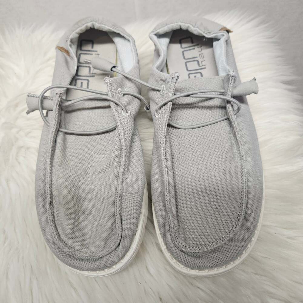 HEYDUDE Women's Grey Loafers Wendy Chambray Light Gray